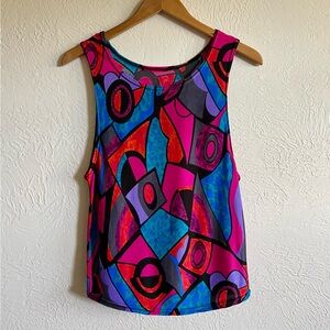 Retro Abstract Funky Colorful Wild Shapes Pattern Tank 90s Vintage Small/Medium